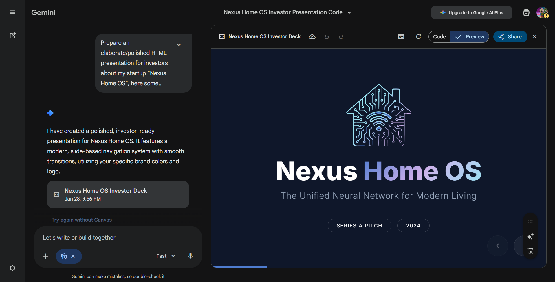 Investor presentation created in Gemini Canvas